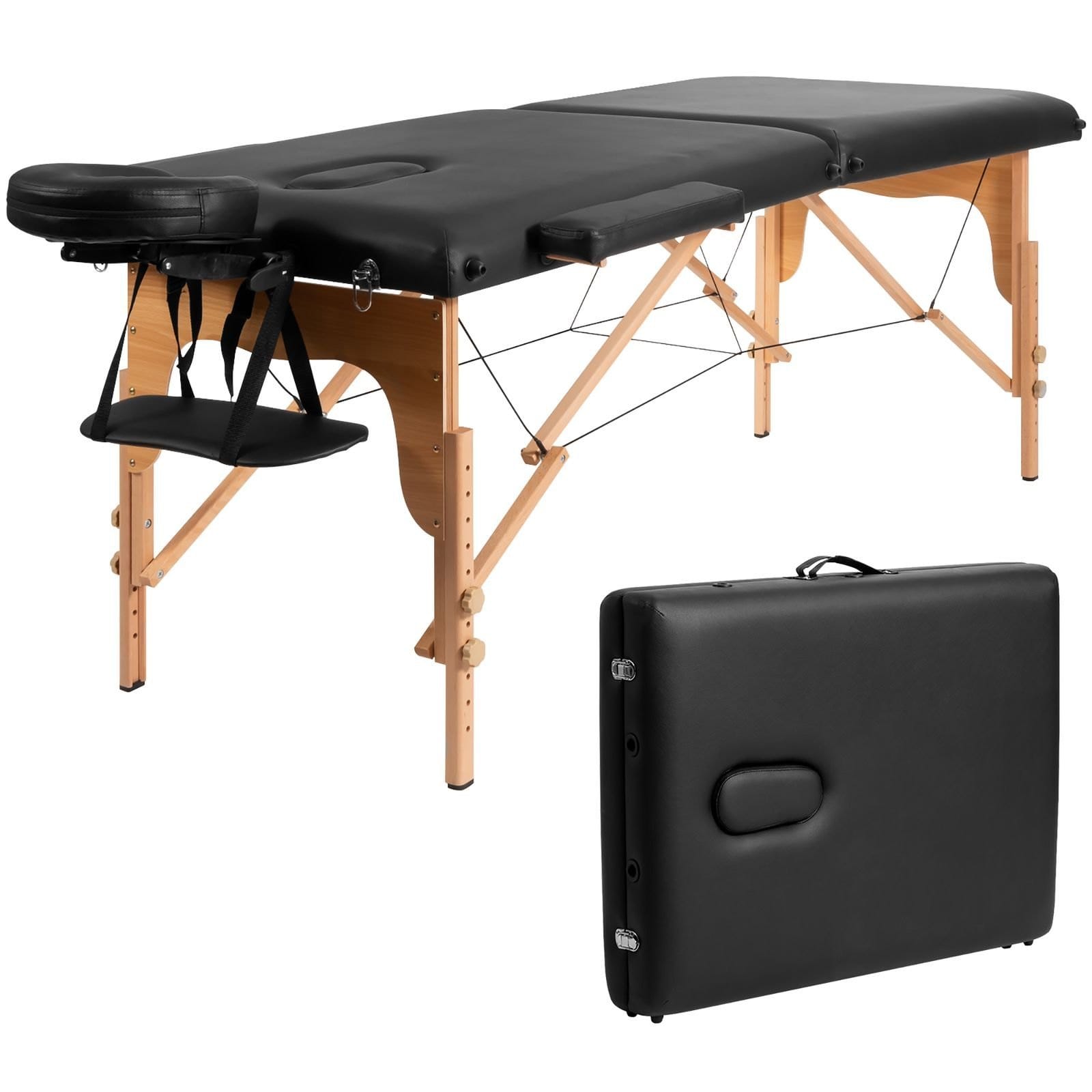 Giantex Portable Massage Table Lash Bed, Spa Bed Height Adjustable with Face Cradle & Carry Case, Professional Facial Salon Tattoo Table for Spa Beauty Salon Home Use (Black)